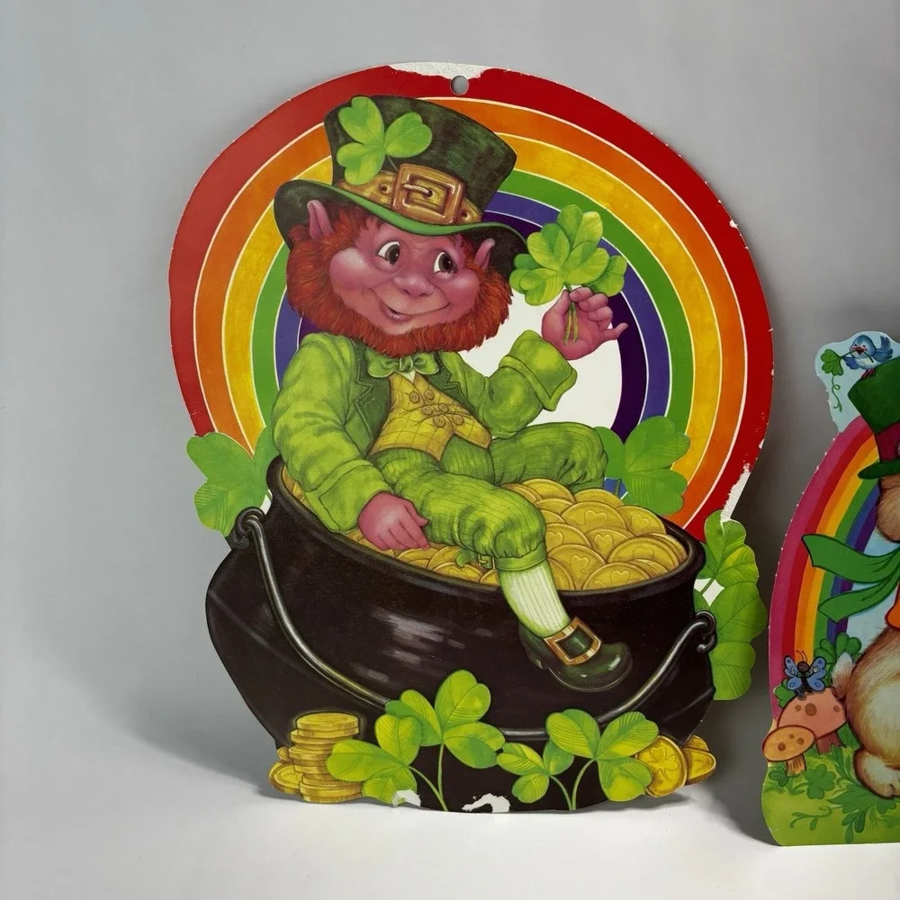 Vintage St Patrick's Day Die Cut Decorations‎ (2) Lephrechaun Teacher Vintage